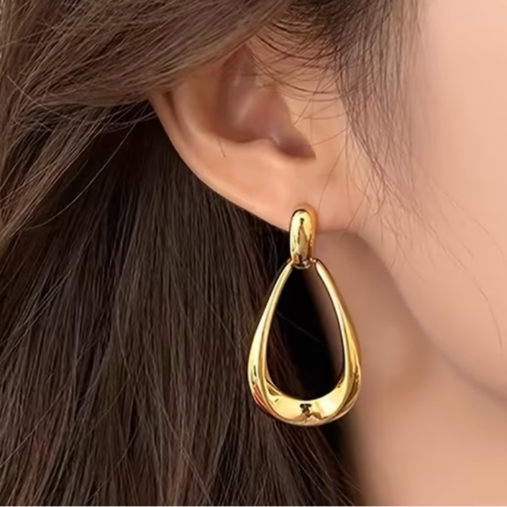 Gold Tear Drop Hoop Earrings - Elegant Women's Jewelry